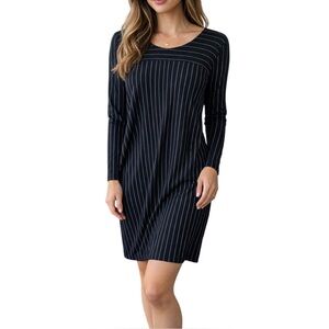 Norma Kamali Black Striped Stretch Jersey Shirt Dress Size XS